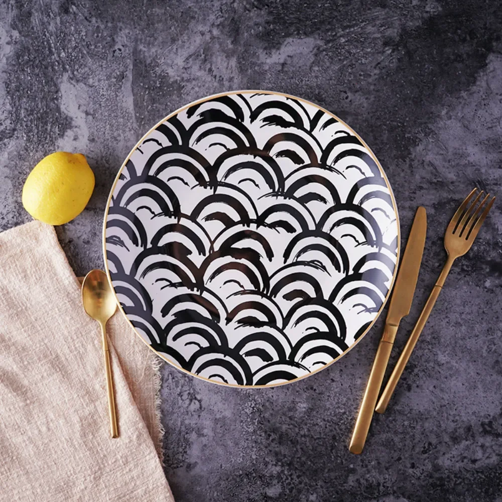 Nordic New 8 Or 10 Inch Main Course Plates Geometry Tableware Dinner Dish Porcelain Dessert Dinnerware Set Cake Ceramica Salver