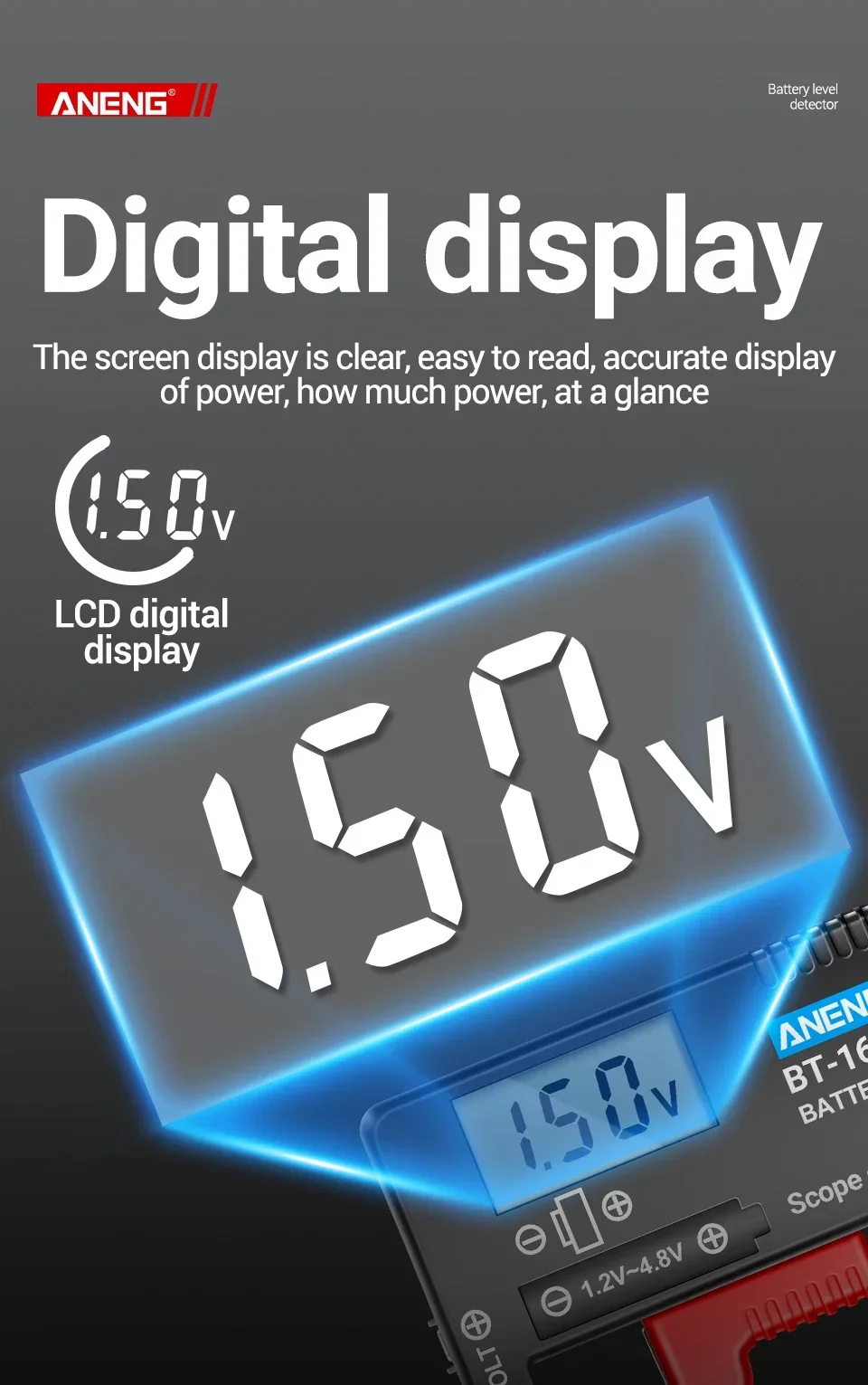 ANENG Batterietester Digital Universal BT-168 PRO Lithium-Kapazitätsprüfer Belastungsanalysator Display-Check für AAA AA Knopfzellen-Werkzeug – Detail 7