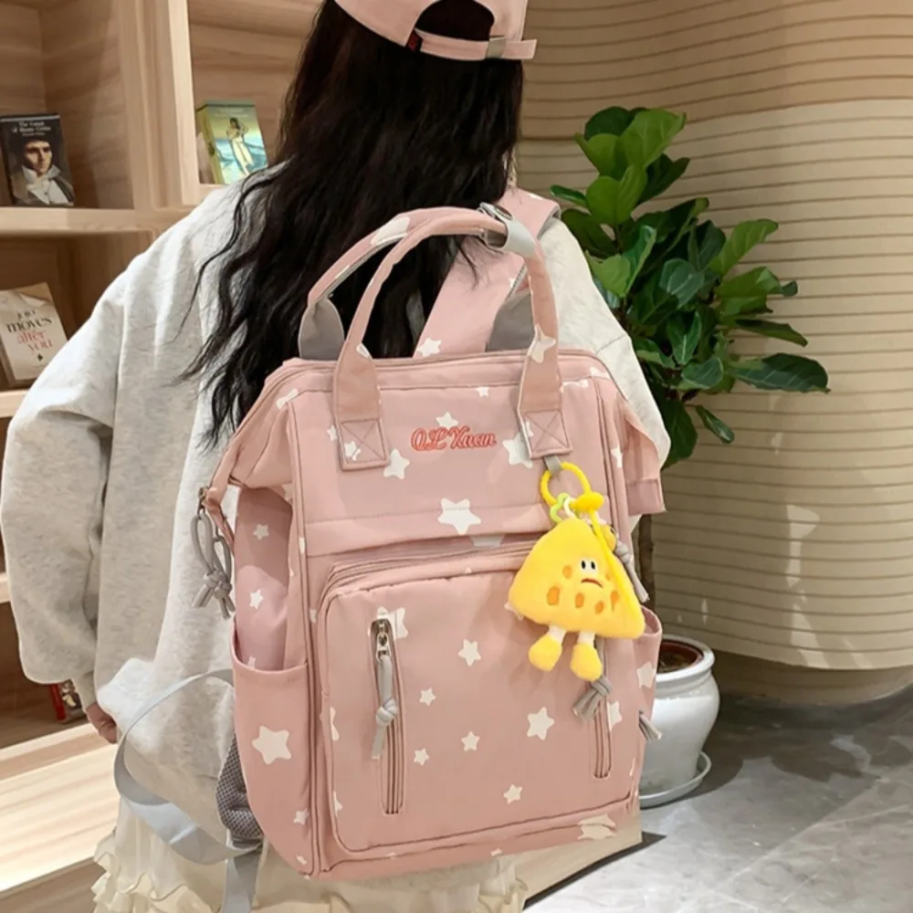 Large Capacity Student Schoolbag Casual Nylon Multiple Pockets Women Backpack Adjustable Star Printed Shoulder Bag Students