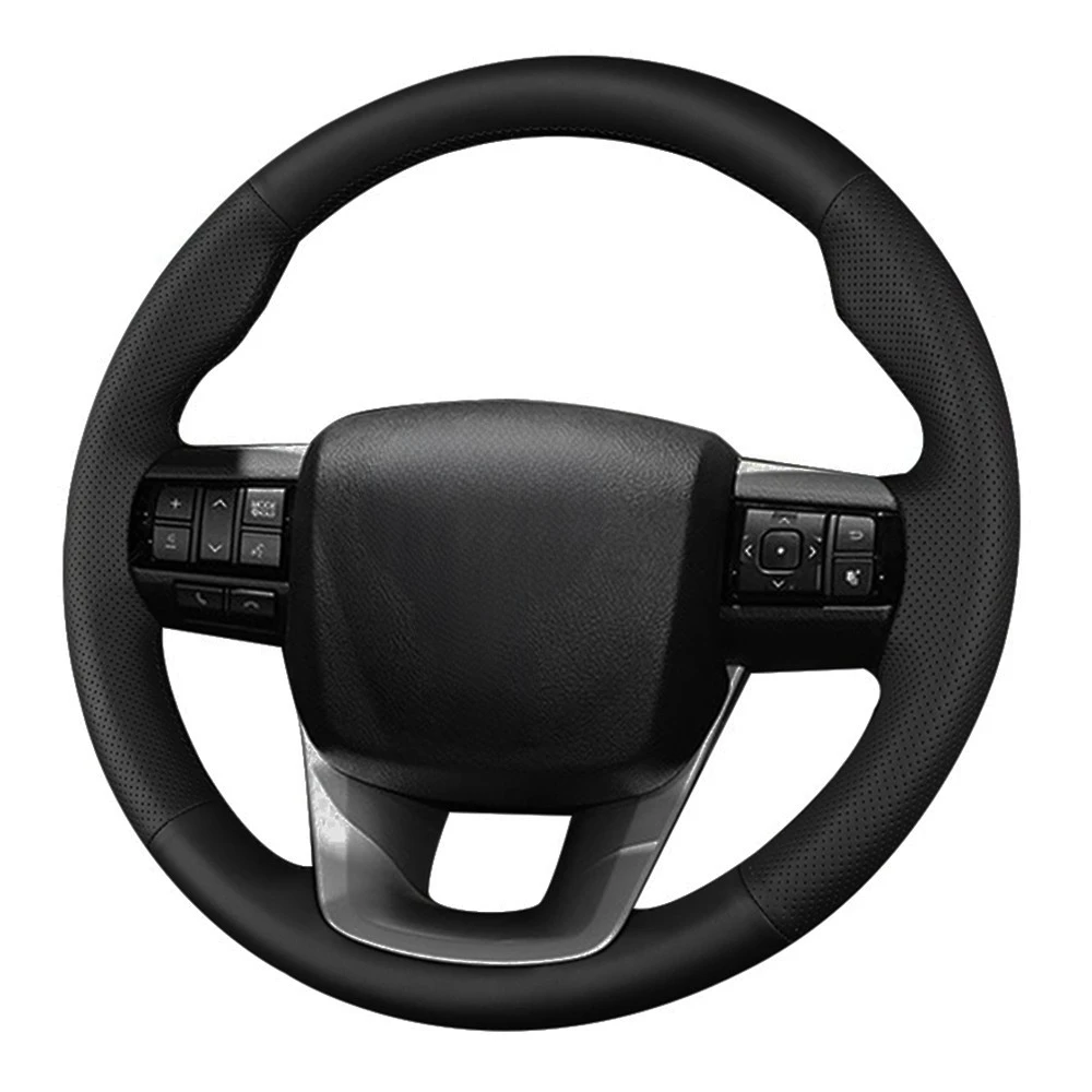Customized Car Steering Wheel Cover Anti-Slip Nappe Leather Original Steering Wheel Braid For Toyota Hilux Fortuner 2015-2019