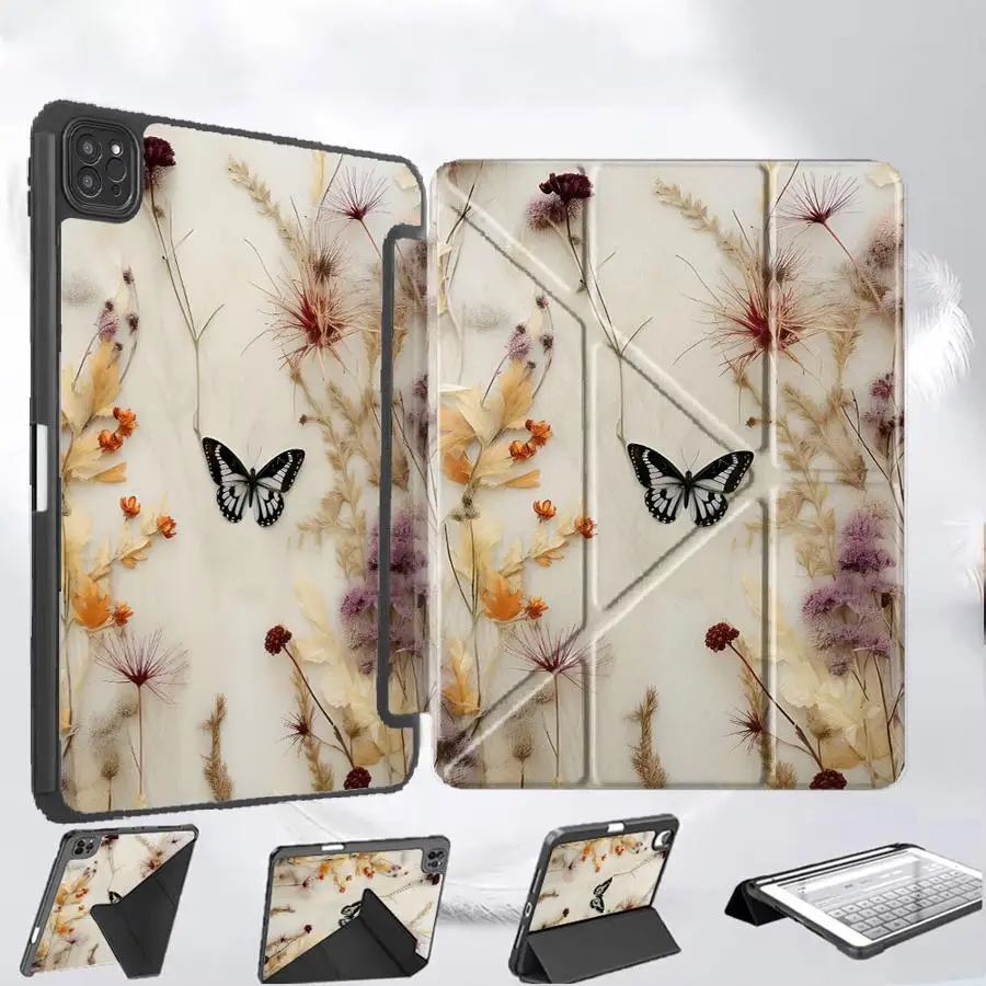 

Чехол для планшета с цветами и бабочками для iPad Mini 6 7 Air 4 5 M3 M2 M4 11 дюймов Pro 11th 10th 9th 8th 7th 12.9 дюймов Pro 2025 с держателем