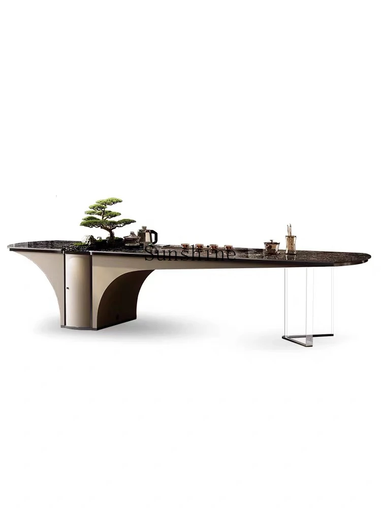 Italian minimalist rock slab island dining table modern simple light luxury high-end acrylic suspension combination