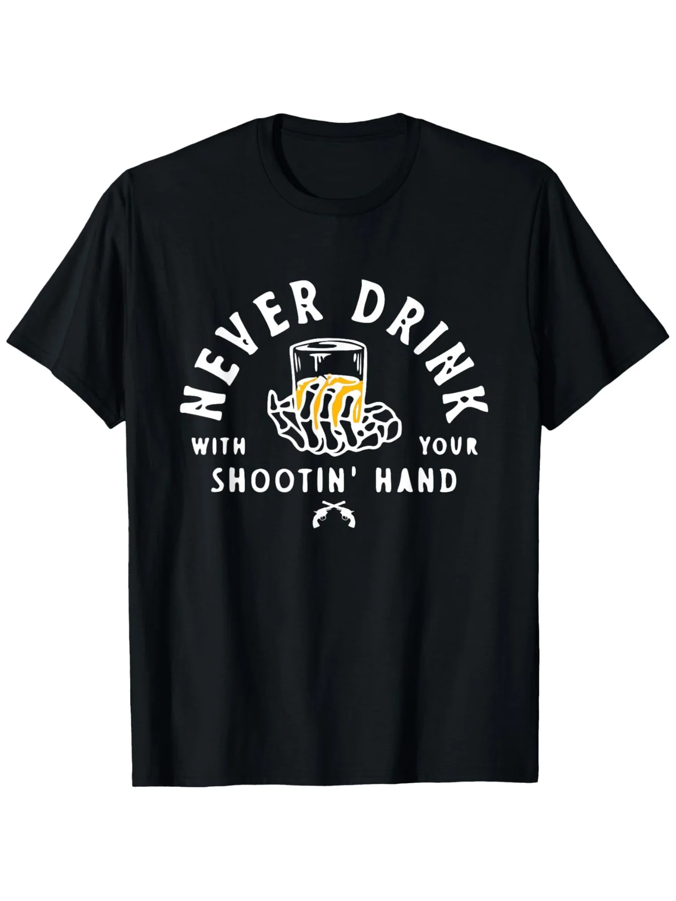 Retro Never Drink With Your Shooting Hand Cow Western Gun T-Shirt, Fashionable Cotton Top Short Sleeve, Street Style Short T-shi