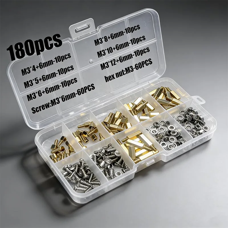 kit-de-espacadores-sextavados-de-latao-180-pecas-macho-e-femea-m2-m25-m3-conjunto-de-parafusos-porcas-e-espacadores-para-placas-mae-pcb-e-eletronicos