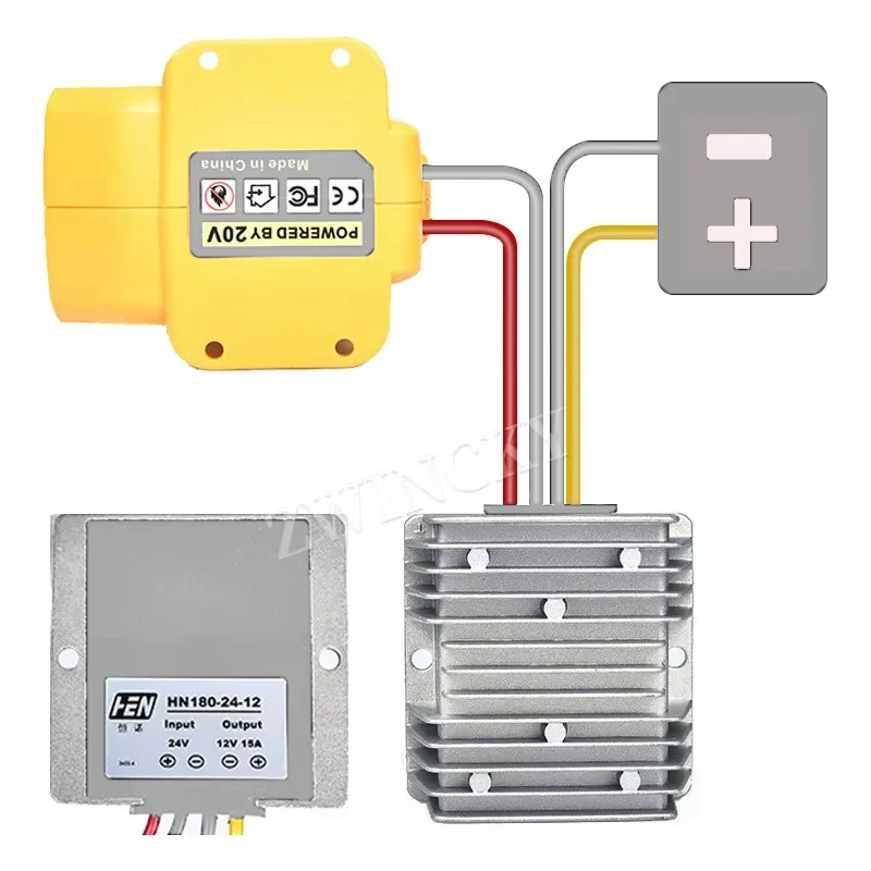 Step Down DC 18V to 12V 15A 180W Voltage Regulator Converter Power Wheel Adapter Buck Boost For Dewaltt 18V 20V Li-ion Battery