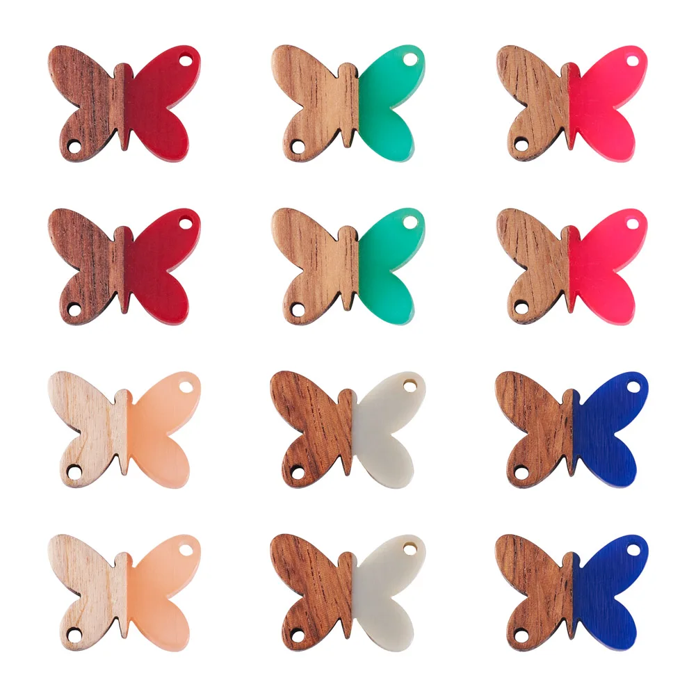 12Pcs/Box Wood Butterfly Charms Resin Walnut Animal Connector for DIY Women Earring Necklace Making Vintage Jewelry Accessories