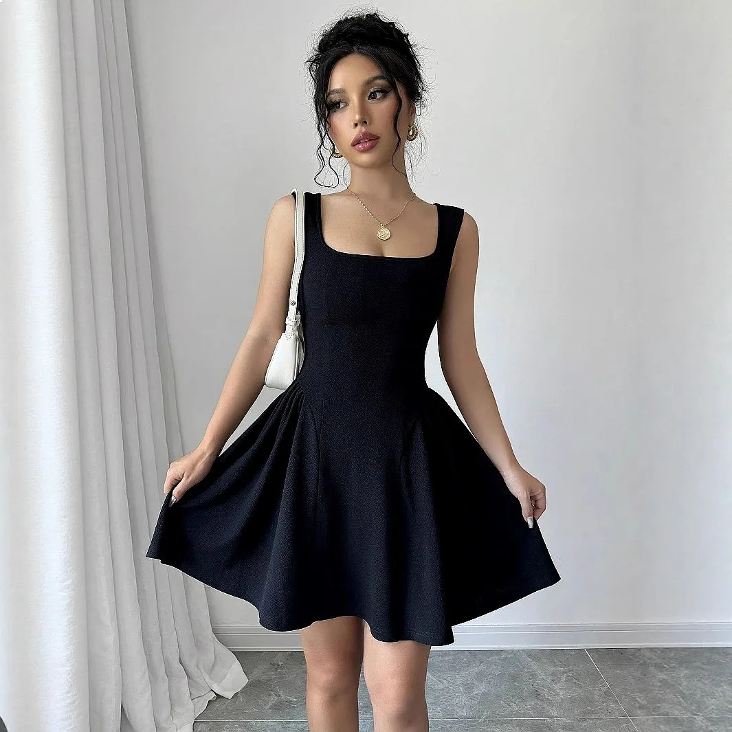 Women's Sleeveless Backless Dress Square Neck Summer Dresses Bodycon Mini Dresses