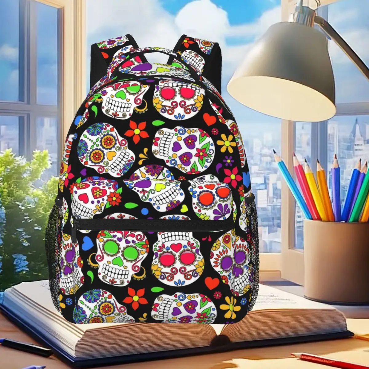

Mexican Sugar Skull Day Of The Dead Backpack Student Boys Girls BookBag Children School Bag Computer Shoulder Bags for Men Women