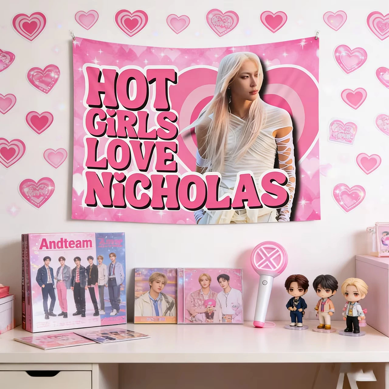 Andteam Nicholas White Hair Girl Banner, 2026 Kpop Tour Merchandise Printed Flag for Fans Room Bedroom Wall Hanging Decor