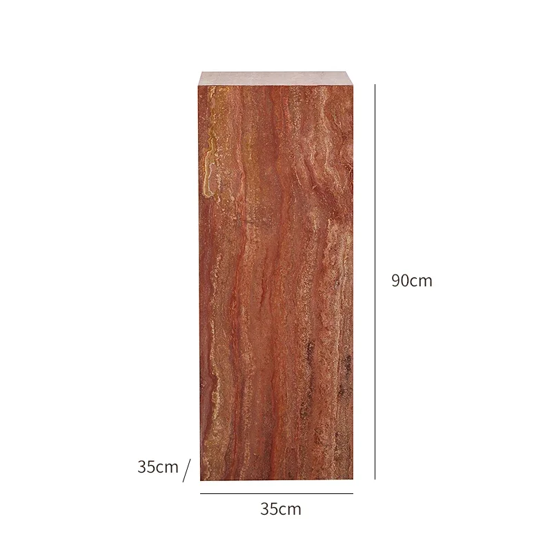 Bj-1Red Travertine Sculpture Base Floor Square Column Pier Handicraft Ornament Display Stand