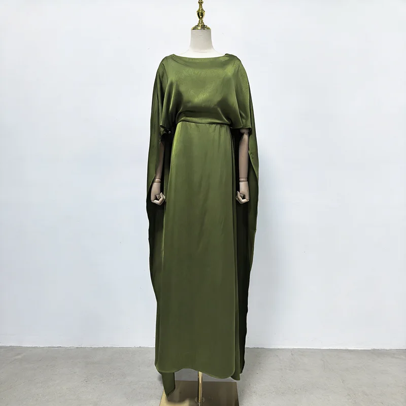 Simple Bat Sleeve Wearing a cloak Lace-up Waist-Controlled Slimming Solid Color Dress 2026 Spring New Loose Long Dresses