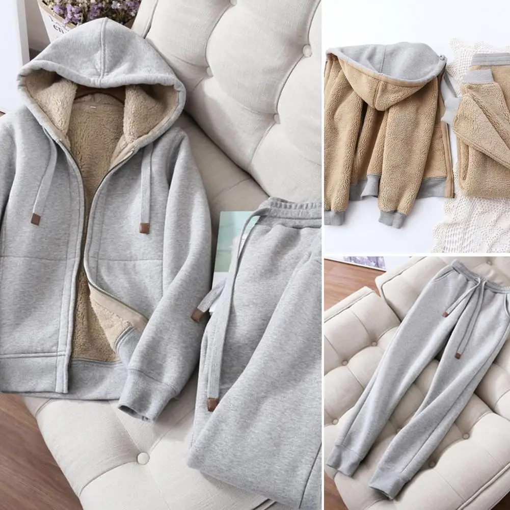 1 Set Cozy Hoodie Set Sports Outfit Sweatshirt Pants Drawstring Women Hoodie Jogger Pants Two-piece Set  Streetwear