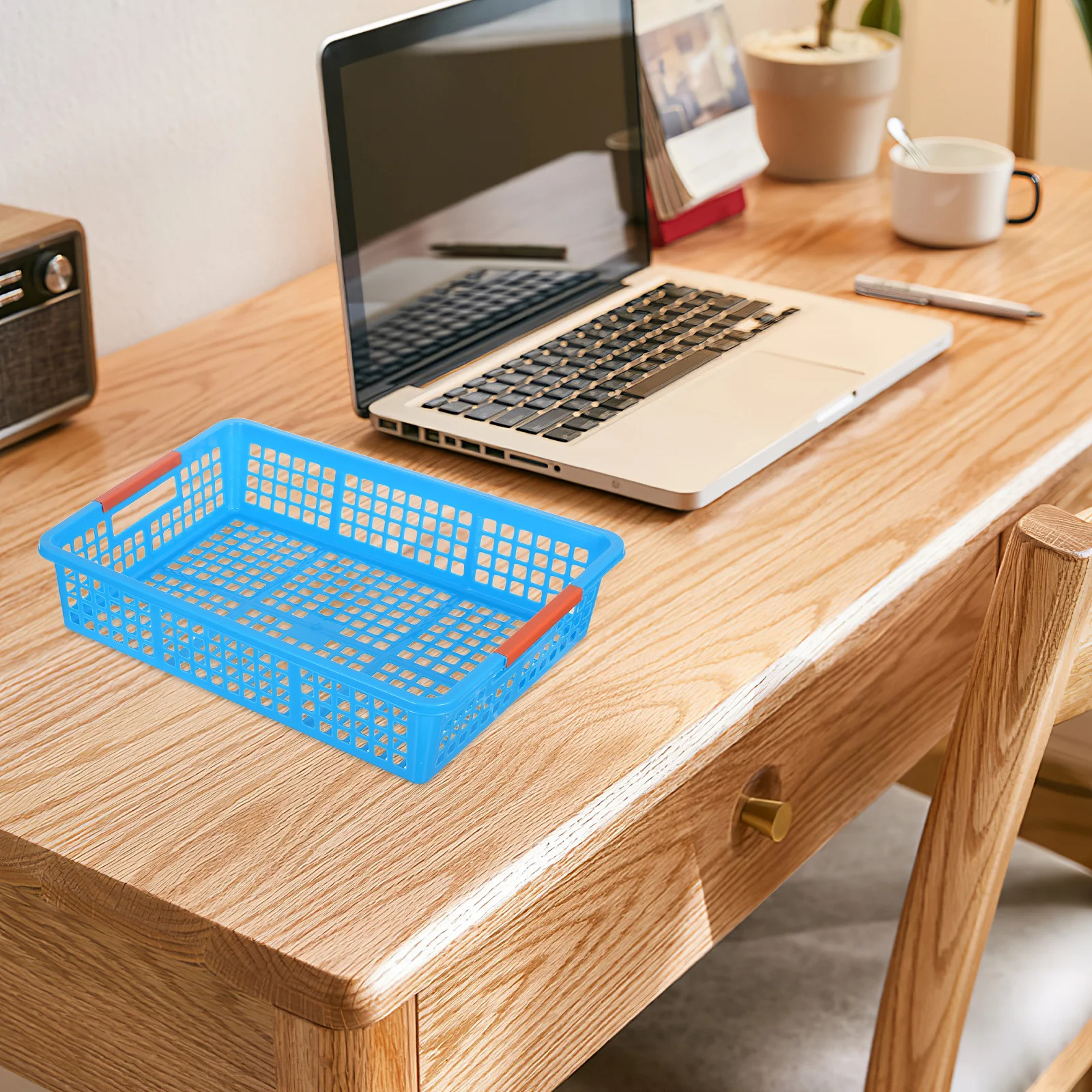 

5Pcs Plastic Storage Basket Blue Stackable Design for Desktop Organizing Containers A4 Document Fruit Snack Storage Basket Home