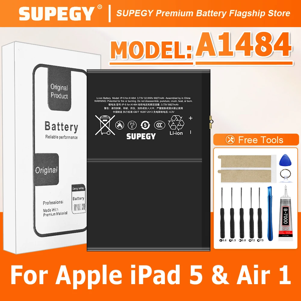 Batería de Repuesto de 8827mAh para Tablet Apple iPad 5 y Air 1, Baterías A1474 A1475 A1476 A1822 A1823 A1893 A1954 A2197