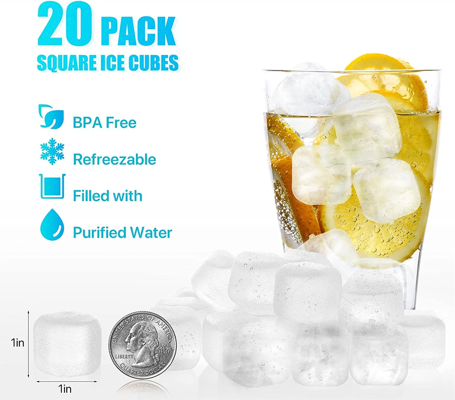 20Pack Reusable Ice Cubes for Drinks Refreezable Plastic Ice Cubes Chills Drinks Without Diluting Washable Fake Ice Cubes