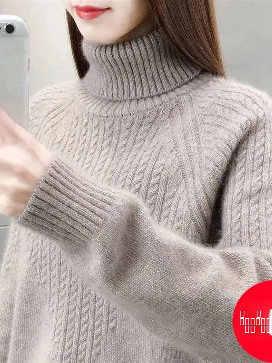 

Вязаный свитер с высоким воротником, женский повседневный длинный све, однотонный, для похудения, весенне-осенняя верхняя одежда, универсальная основа irt