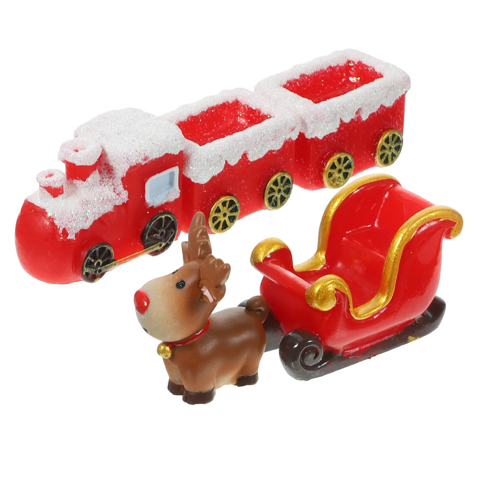 

1Set Miniature Christmas Ornaments Micro Landscape Deer Sleigh Decor Exquisite Craftsmanship Resin Materials Festive Atmosphere