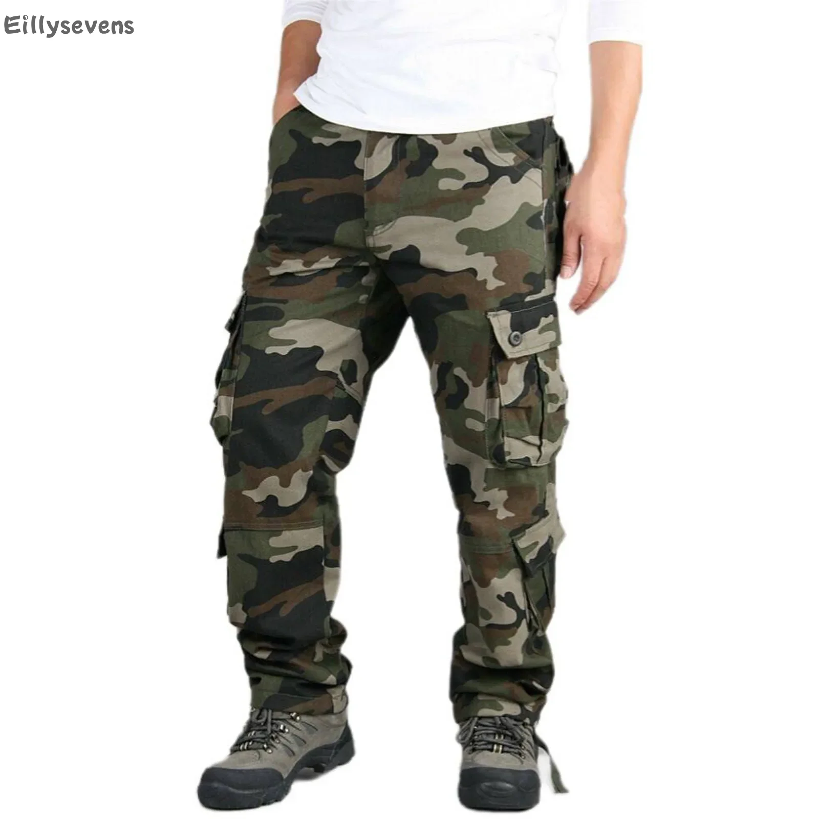 Camuflagem calças de carga dos homens calças de treinamento da cidade macacão cor sólida ao ar livre bolso calças de trabalho pantalones carga