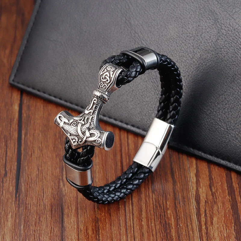 Trendy Genuine Leather Bracelet Men Classic Magnetic Button Stainless Steel Bangles Rope Wrap Charm for Male Bracelets