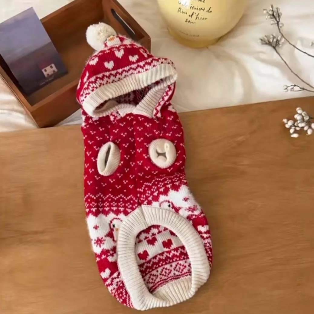 Pet Autumn and Winter Knitted Warm Sweater Hooded Christmas Vest Dog Small Dog Pet Coat Dog Clothes for Small Dogs