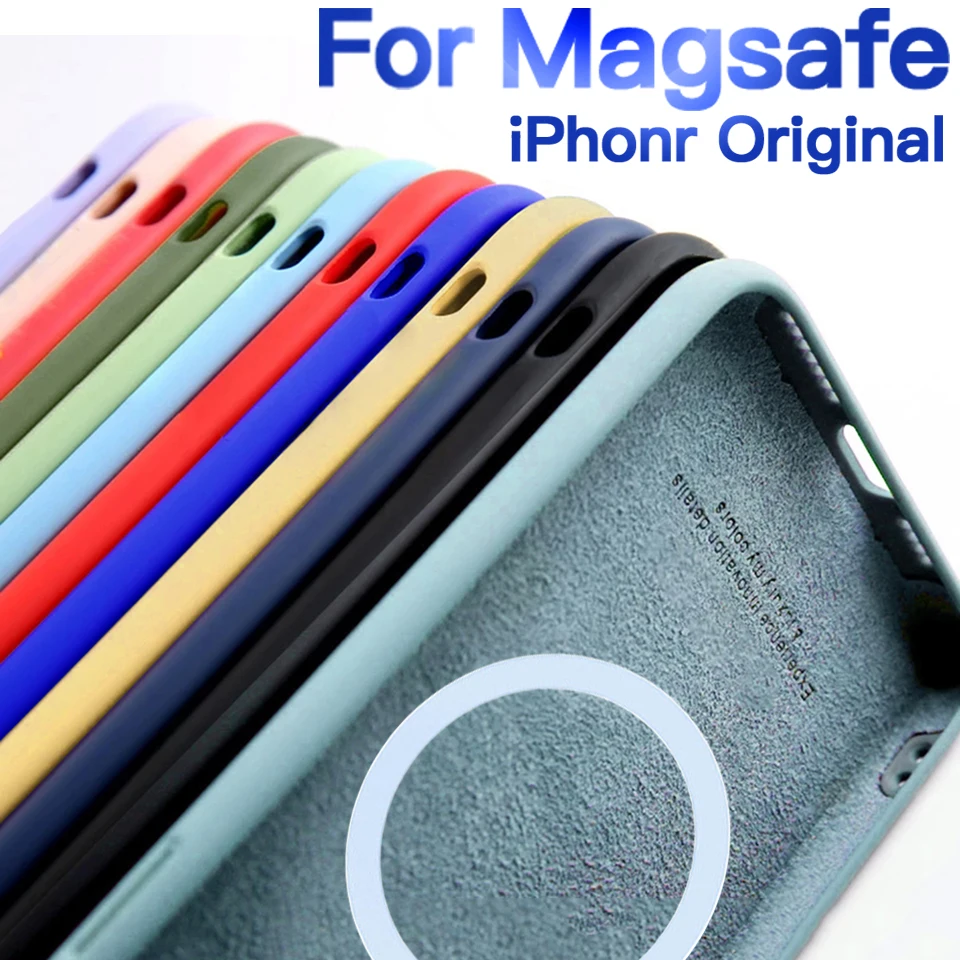 Original Magnetic Liquid Silicone Cover For Magsafe Case Iphone 13 12 11 14 Pro Max X Xr Xs Se 20 7 8 Plus Luxury Straight Edge