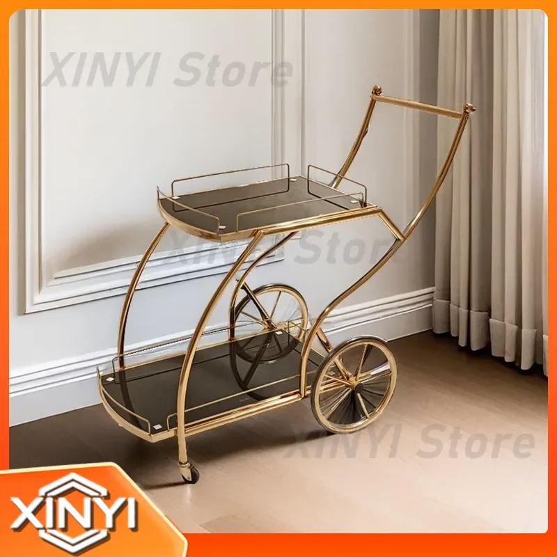 Stainless Steel Light Luxury Dining Cart for Wine Cake Dessert Tea Service in Hotel Restaurant Cafe for All Models