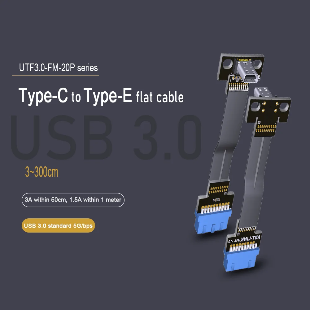 Internal 19Pin/20pin Flat Extension Cable USB 5Gbps 3.0 Type-C Female Socket PCI Baffle for ITX/ATX Motherboard A4 Case