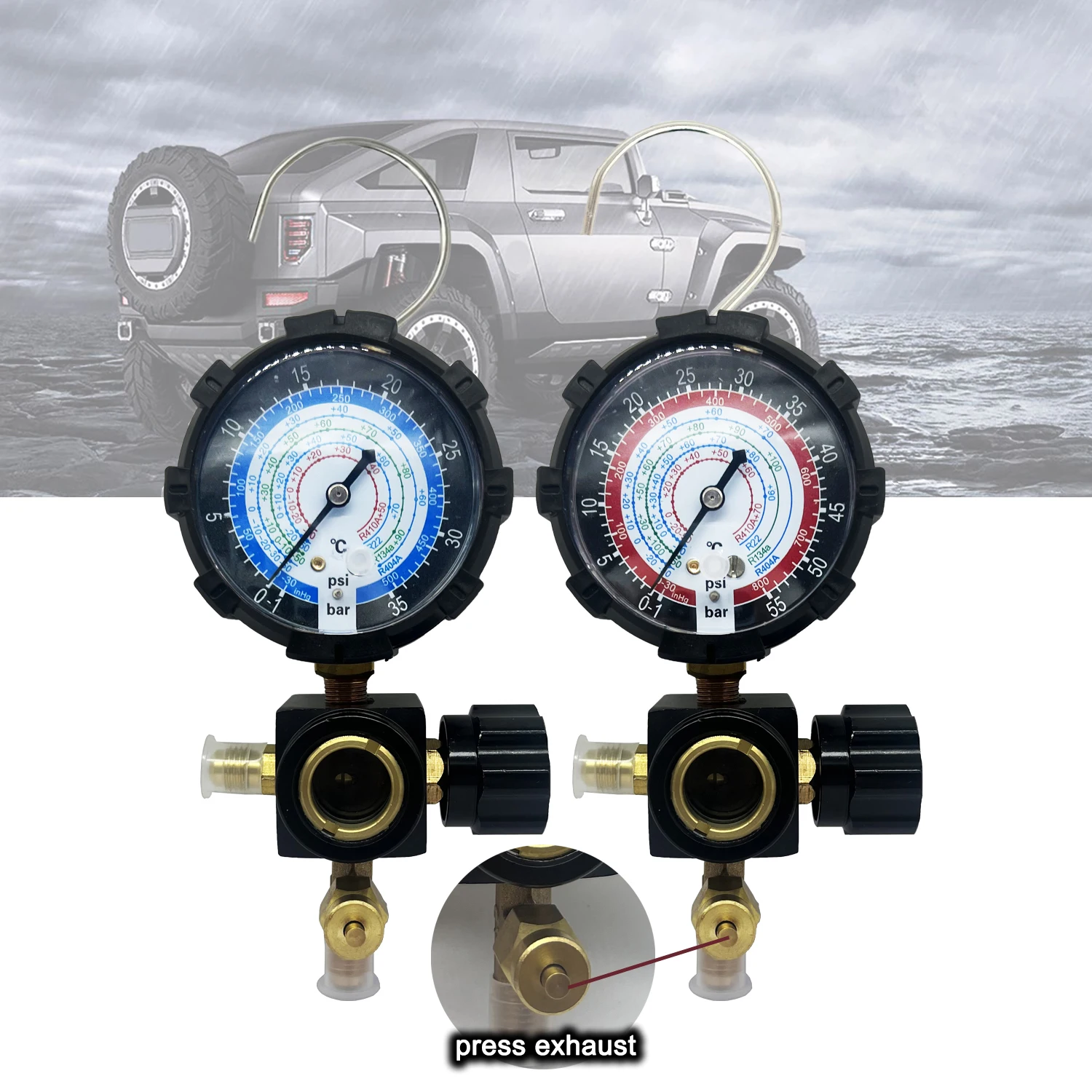 Air Conditioner Refrigerant Manifold Gauge with Sight Glass R22/R410A/R134A/R404A Pressure Gauge Can Relieve Pressure
