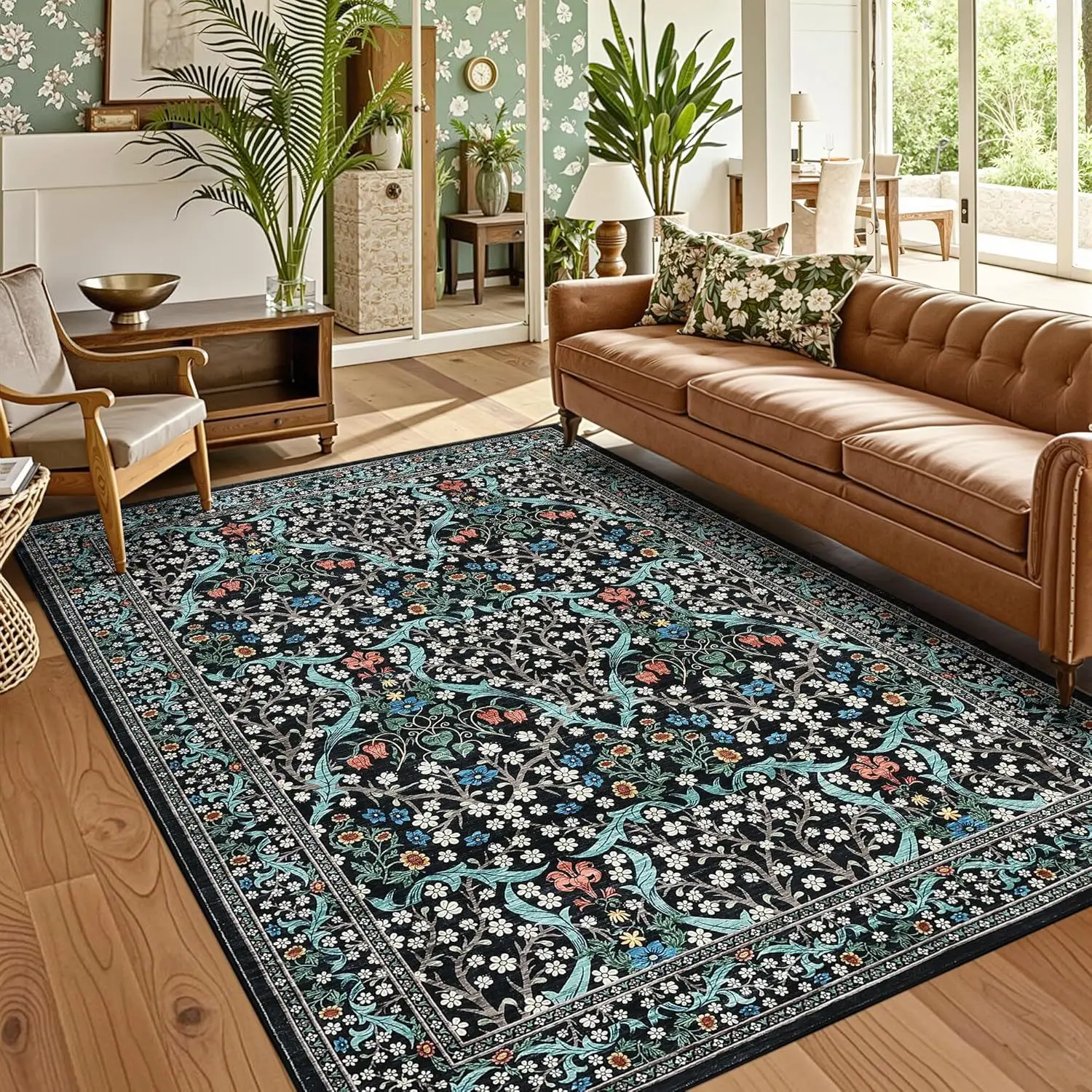 Nordic Living Room Carpet Large Machine Washable Rugs Bedroom Bedside Floor Mat Home Decoration Bohemian Flower Non-Slip Rug 카펫 view 2