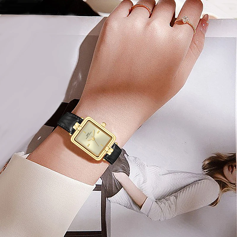 Elegant Women Square นาฬิกาหนังสีน้ําตาลกันน้ําหญิงนาฬิกาประณีตแบรนด์หรูรูปสี่เหลี่ยมผืนผ้า Lady นาฬิกาข้อมือสีเขียว