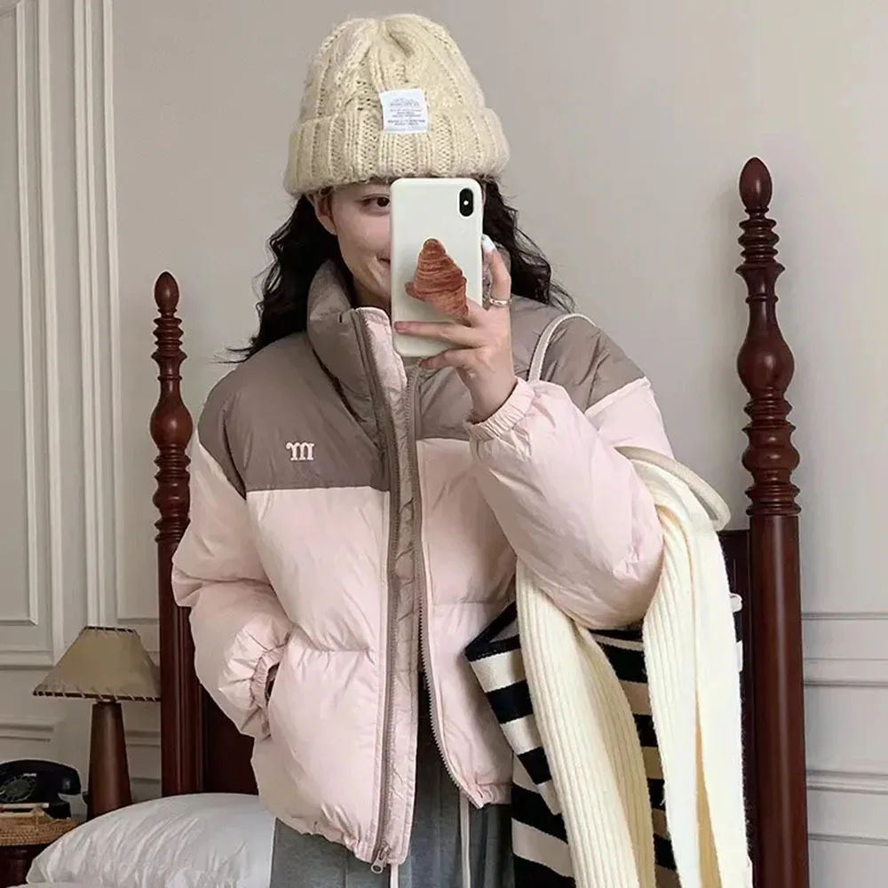 Fashion Casual Winter Coat Women's Clothing Parkas Korean Contrast Color Cotton Outwear Y2k Tops Thicked Warm Jackets Ropa Mujer