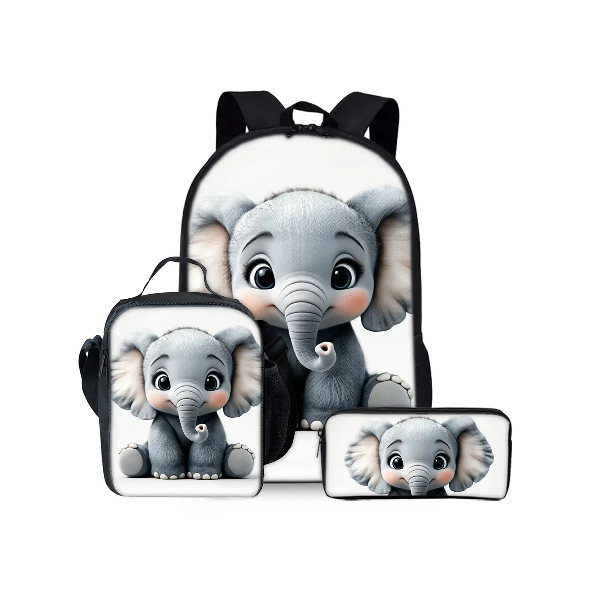 Animal Owl Sloth Spotted Deer Print Three Piece Set Backpacks for Boy/Girls Best Gifts 2D Flat Cartoon School Bag for Children