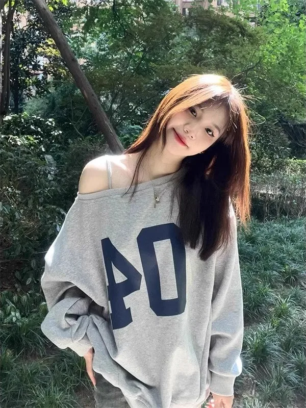 

Американский стиль: модный женский свитшот с открытыми плечами и длинными рукавами, свободного кроя, зимняя новинка, Pure Desire, с открытыми плечами...