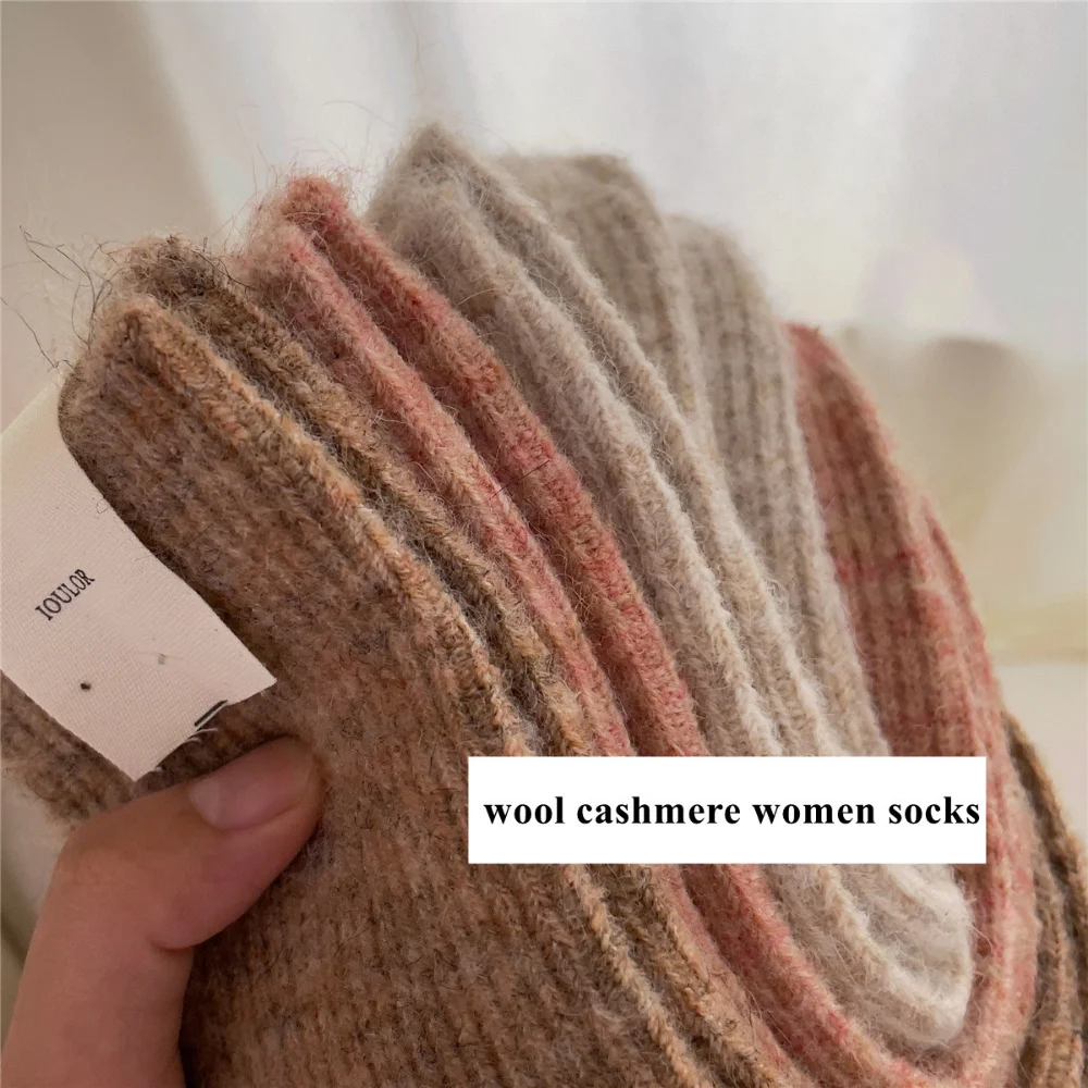 9% Wool Cashmere Thicken Warm Long Socks Thermal Women Socks Japanese Style Knitting Harajuku Homewear Crew Socks  Autumn Winter