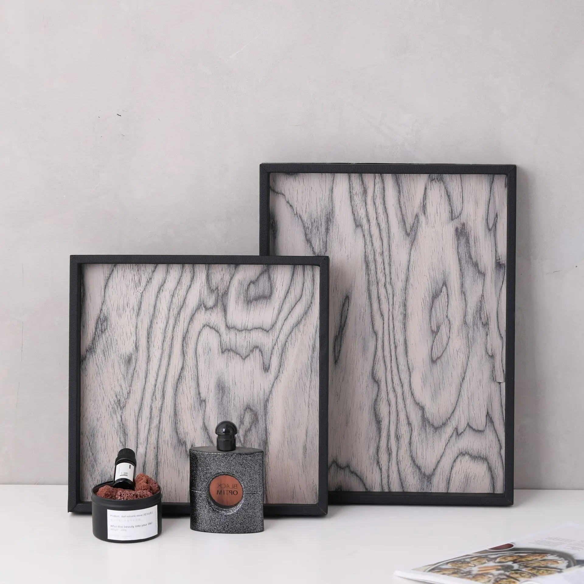 Modern simple leather aromatherapy veneer tray ins style ornament home model room villa living room soft decoration jewelry