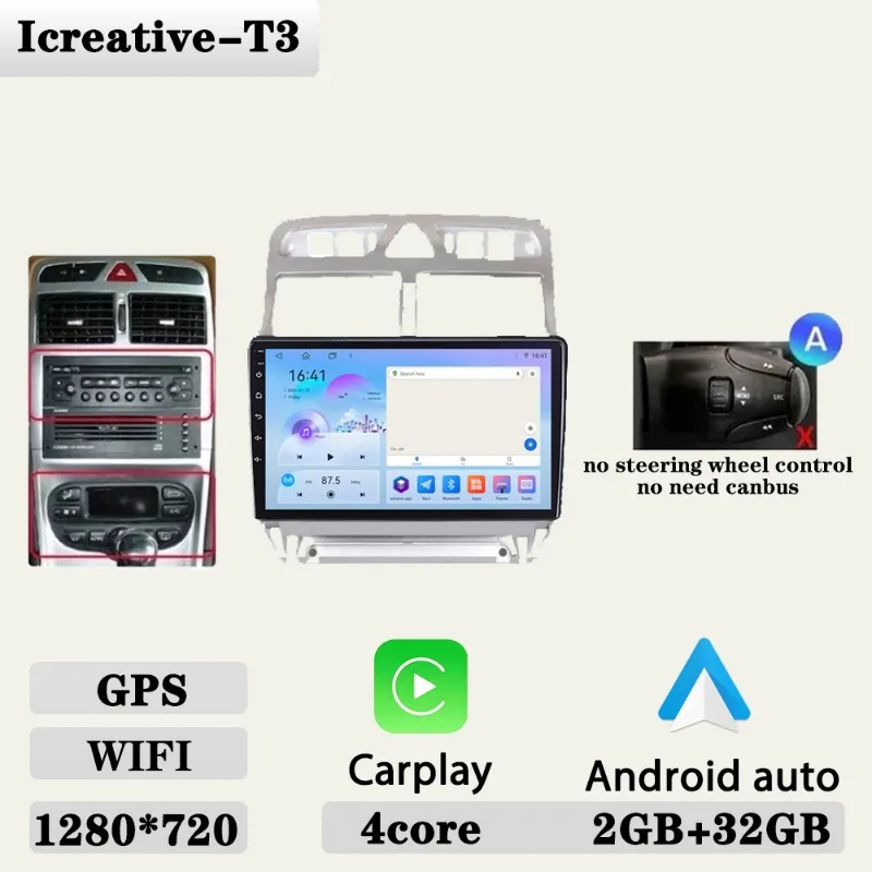 Autoradio voor Peugeot 307 307CC 307SW 2002-2013 Multimedia Carplay Speler Stereo Auto Audio Autoradio Android 9 ''navigatie GPS