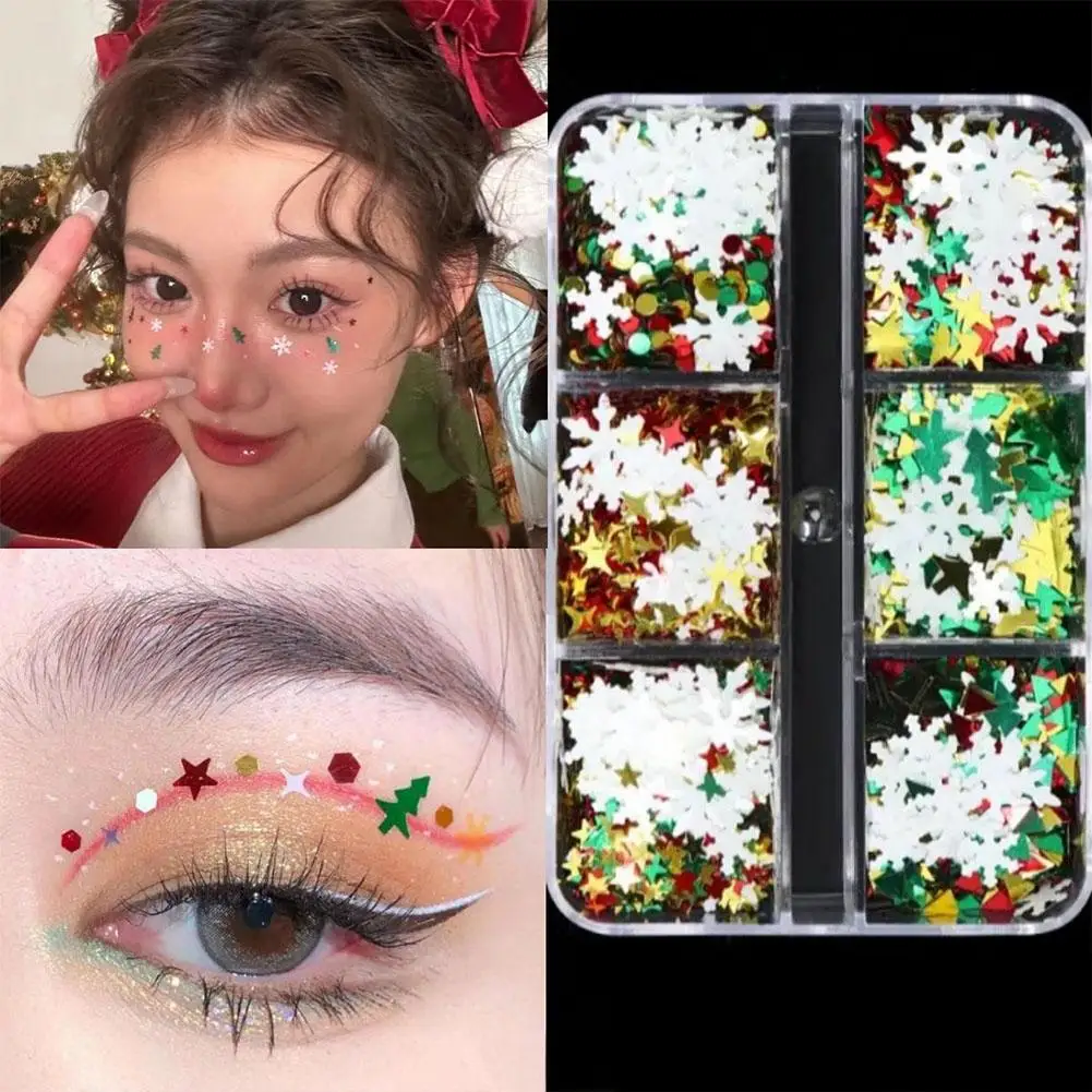 Kerstgezicht Glitter Make-up & Accessoires Pailletten Sneeuwvlokken Zijden Wormdecoratie voor een feestelijke look! D8z3