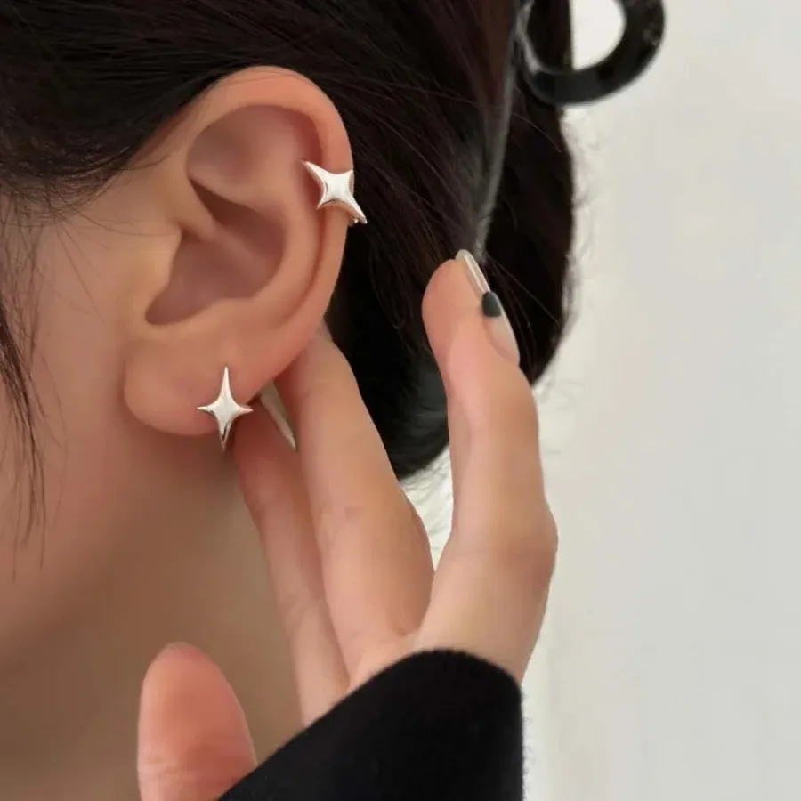 Silver Star Hoop Earrings for Women Couples