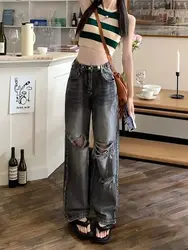 Jean de Style Y2K à Jambes Larges pour Femme, Pantalon Rétro, Droit, Taille Haute, Nouvelle Collection