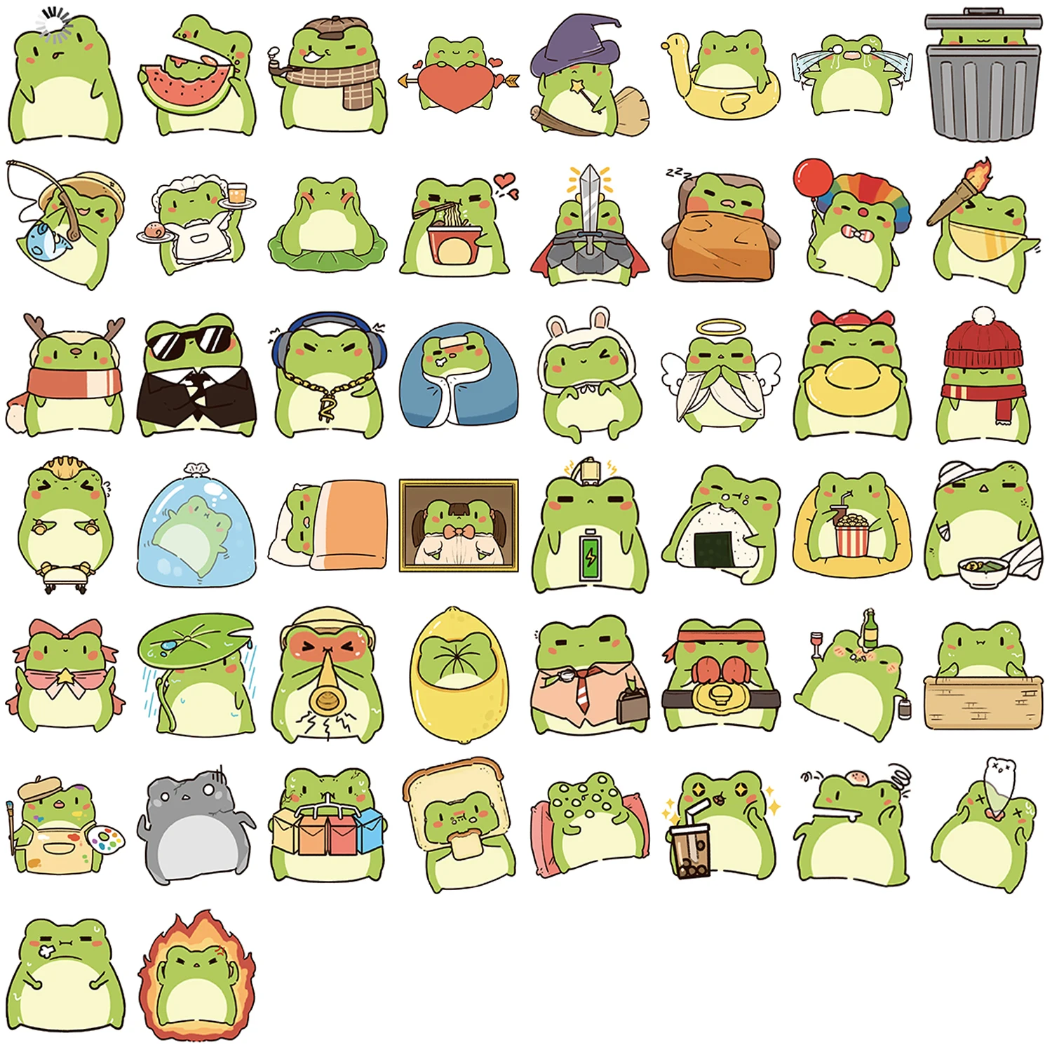 50 Uds. De pegatinas de PVC de rana pequeña, papelería estética, suministros escolares, decoración artesanal, álbum de recortes coreano para niños, resistente al agua