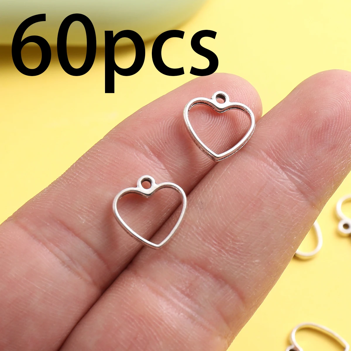 60-Piece Set of Hollow Heart-Shaped Frame Charms, Simple Hollow-Out Mini Pendants, Suitable for DIY Bracelets, Necklaces, and Earrings, Gentle Heart-Shaped Handmade Beaded Jewelry Accessories