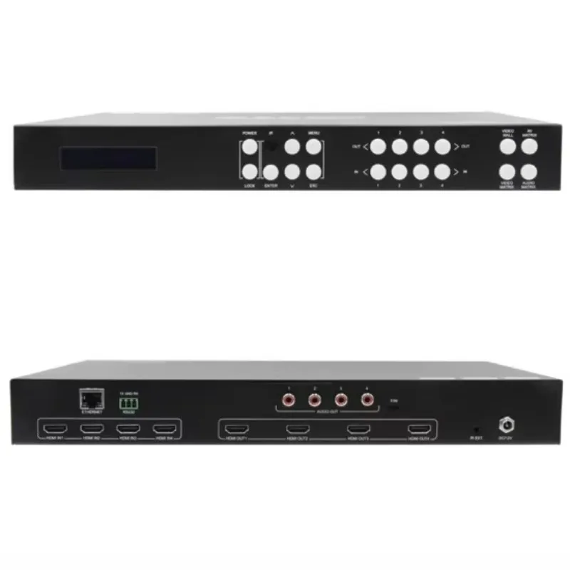 4x4 HDMI2.0 matrix with 2*2 video wall, support audio de-embedding controller RS232 IP control HDMI matrix switch