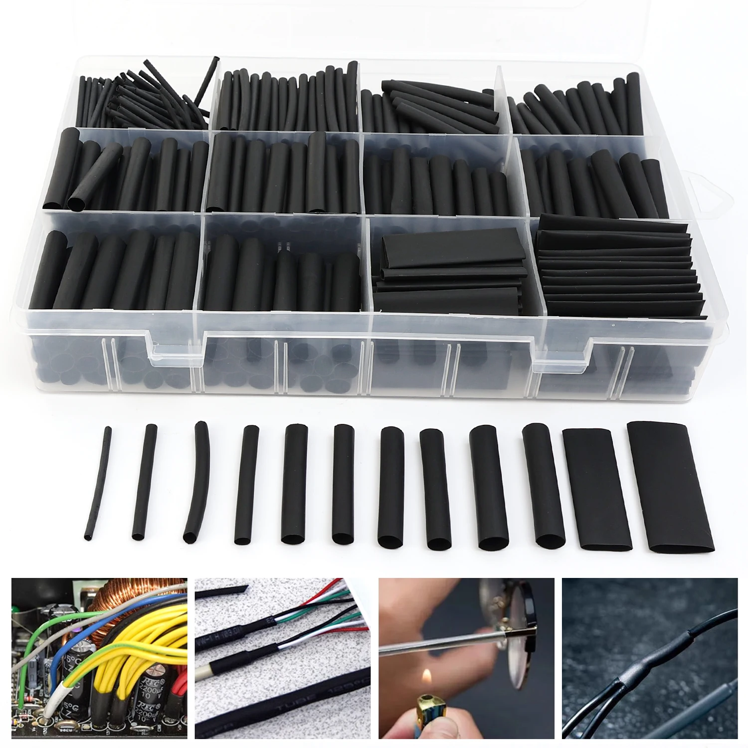 625PCS Heat Shrink Tube Kit Thermoresistant Tubing Shrink Wire Wrapping Electrical Connection Cable Insulation Sleeves Protecter