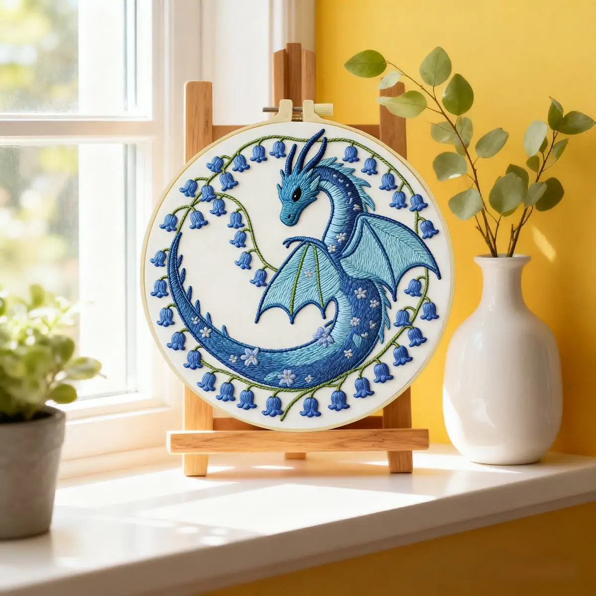 1 Stück 20X20CM/15X15CM 7,87/6,3 Zoll Das blaue Drachen-Stickerei-Starter-Kit DIY-Kit DIY-Stickerei-Set Handarbeiten Nadelkunst – Detail 1