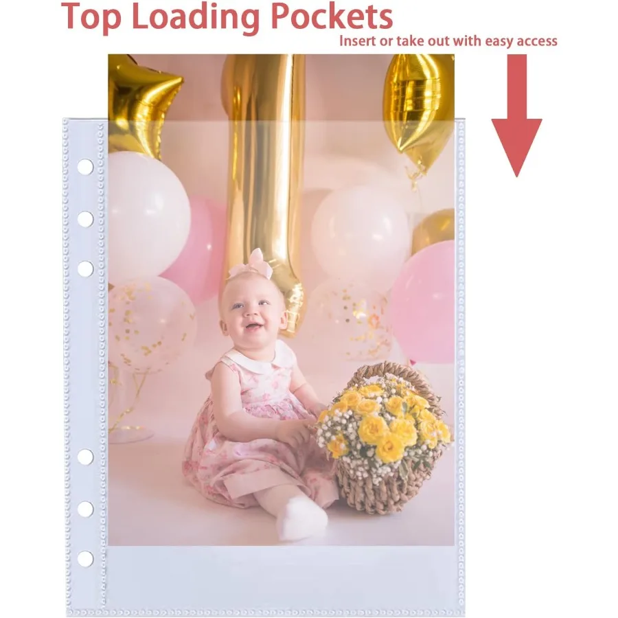 Paquete de 30 fundas para sesión fotográfica ultraligeras, 60 bolsillos, 5x7', para carpeta A5 de 6 anillas, doble cara, 1 bolsillo, páginas fotográficas, hoja de carga superior Pr