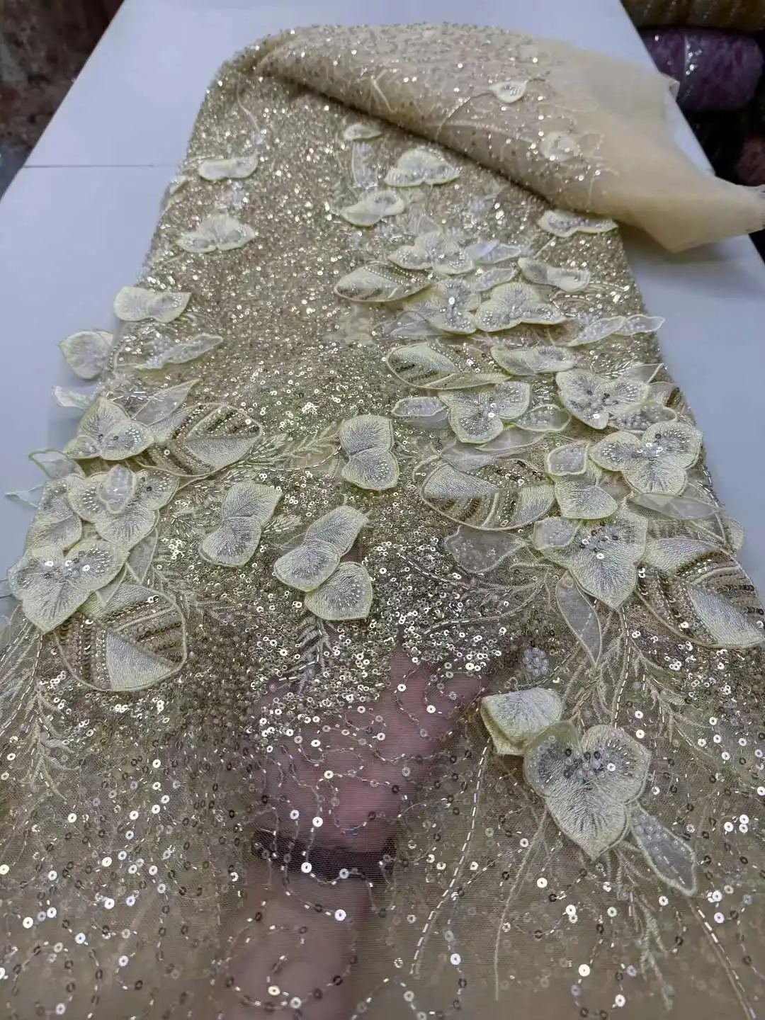 Africa Nigerian Beaded French Mesh Lace With Sequins High Quality 2025 Embroidery Lace Sequins Lace For Wedding Dresses Women