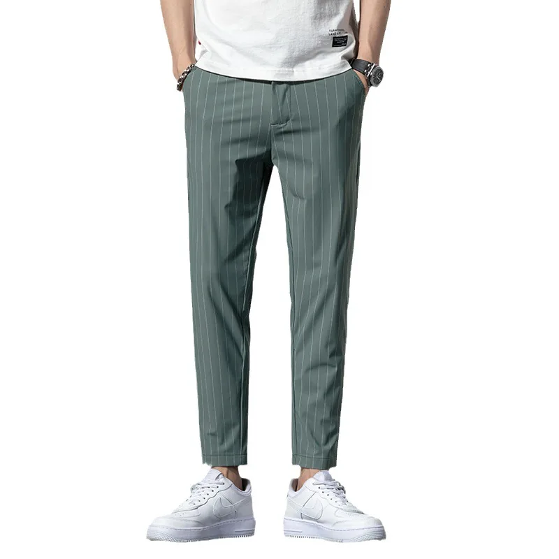 

Брюки из ледяного шелка, мужские летние тонкие мужские платья, спортивные новые быстросохнущие повседневные брюки девять минут, мужские модные брендовые брюки для взрослых джентльменов