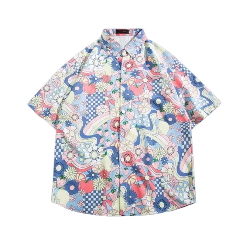 2024 Summer floral short sleeved loose fitting shirt for boys, ruffled and handsome top, Hawaiian shirt, non ironing print