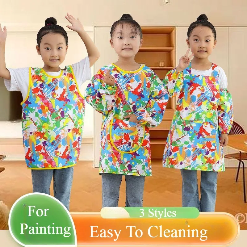 

Kids Boys Girls Waterproof Apron Painter Chef Prop Art Smock Cooking Baking Eating Drawing Cover Bib with Hat Arm Sleeve Aprons