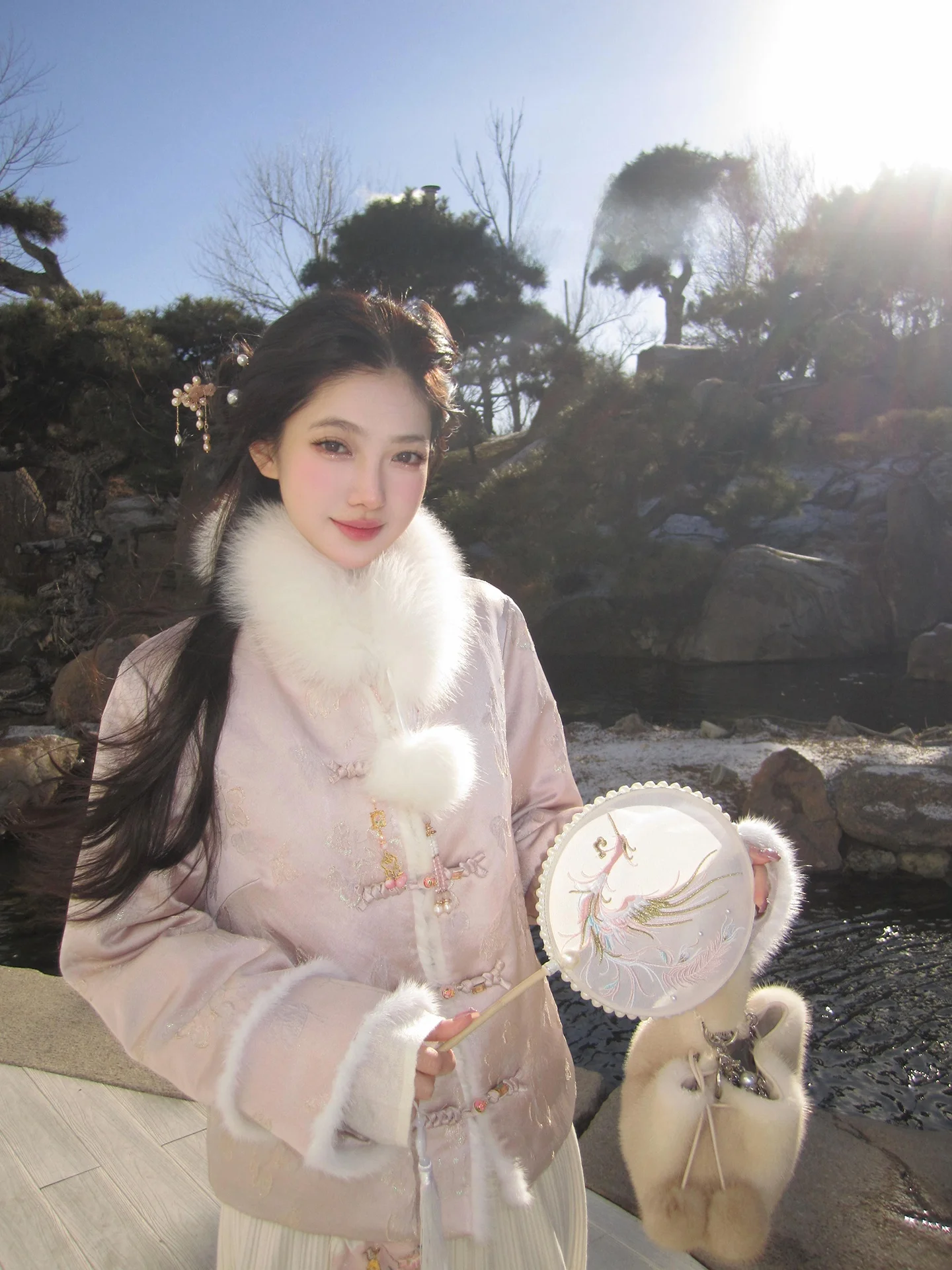 

ChuChu New Chinese Style down Jacket Women Winter Double-Sided Wearable Button Outerwear Skirt Set Commute Thick Warm Ladies